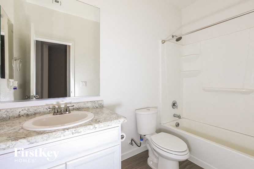 a bathroom with a sink and a toilet and a bath tub
