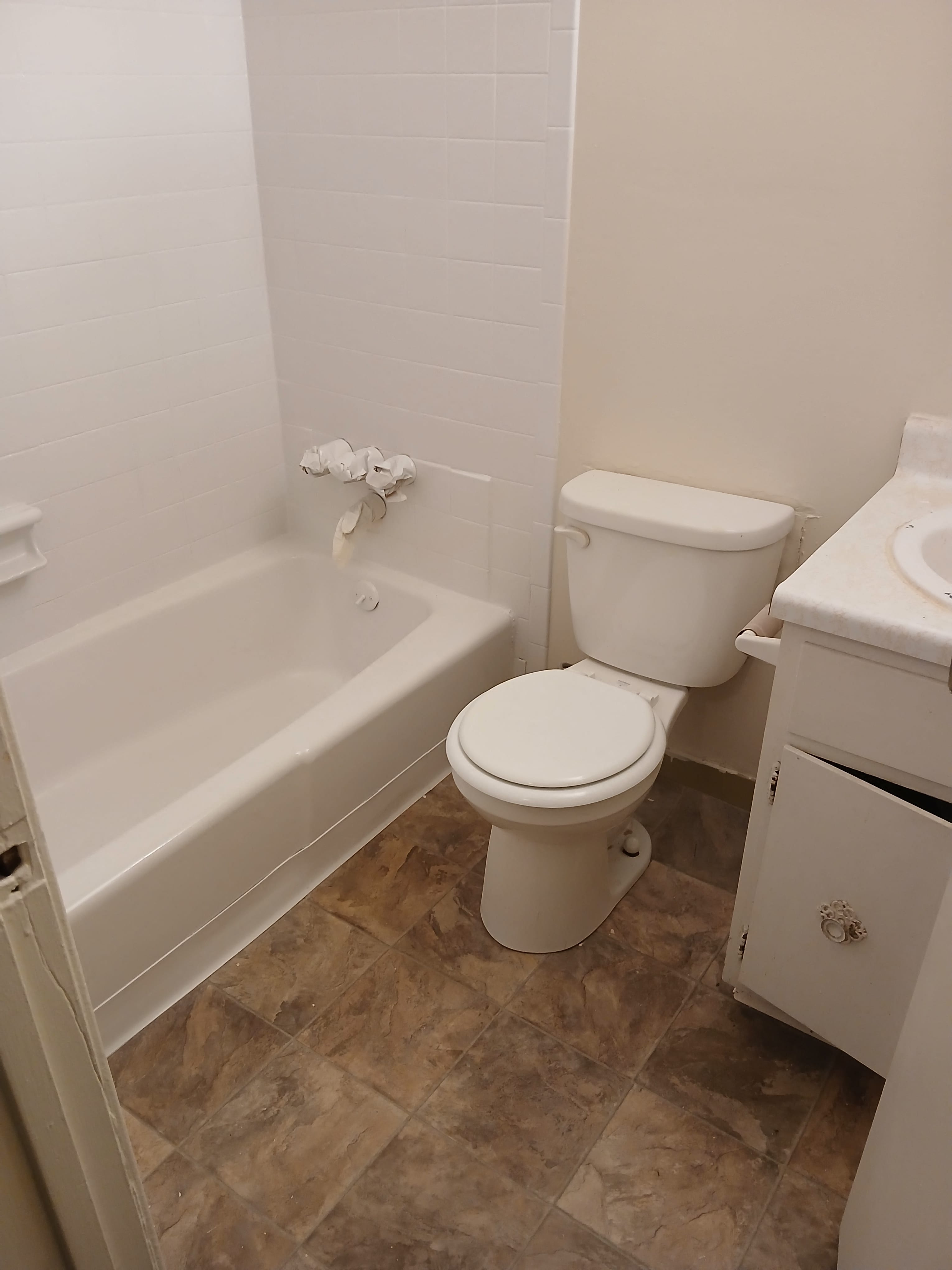 a bathroom with a toilet and a bath tub