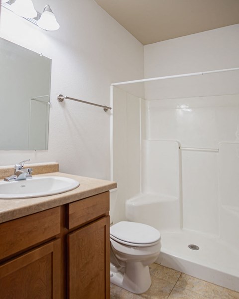 a small bathroom with a sink toilet and shower
