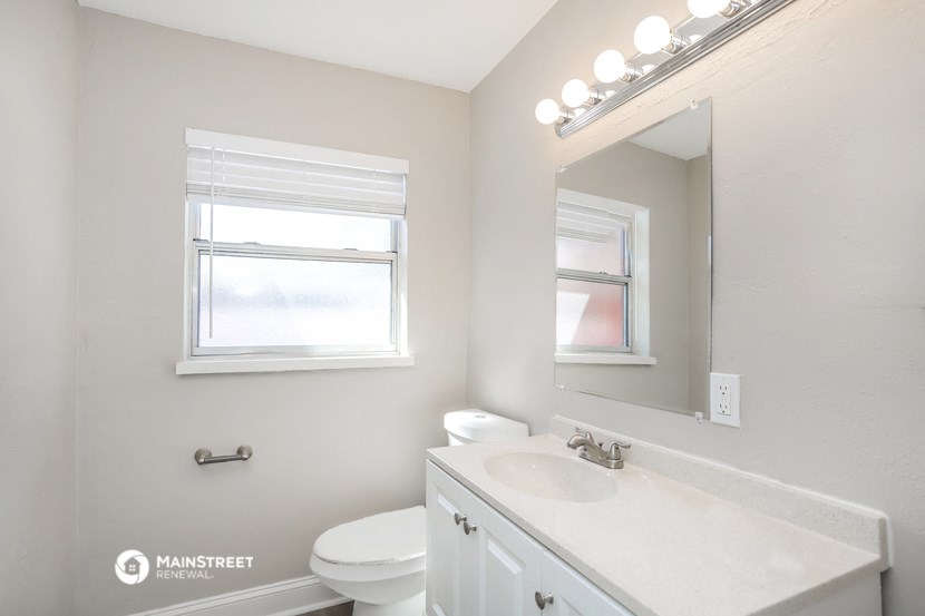 a bathroom with a sink and a mirror and a toilet
