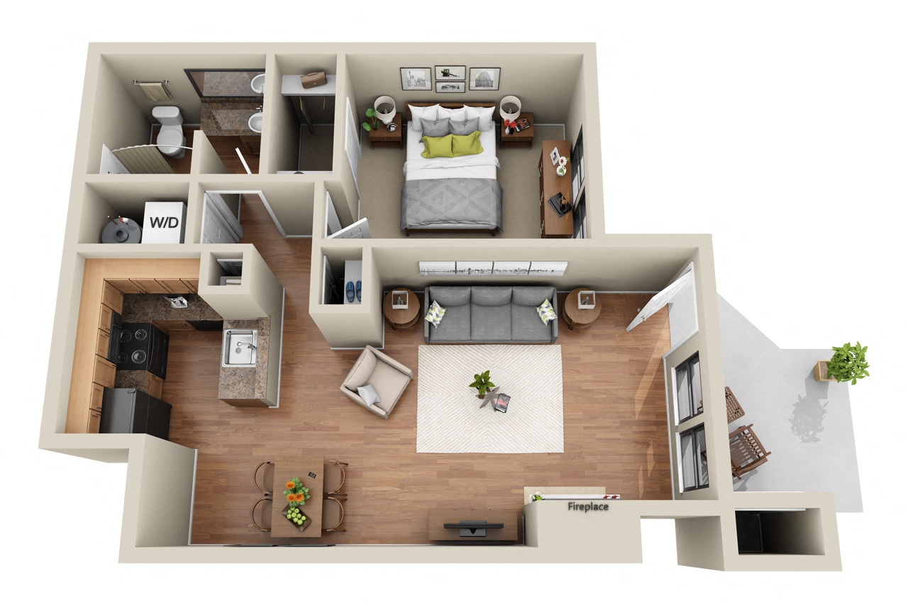 1x1 624 sq. ft. The Aspen