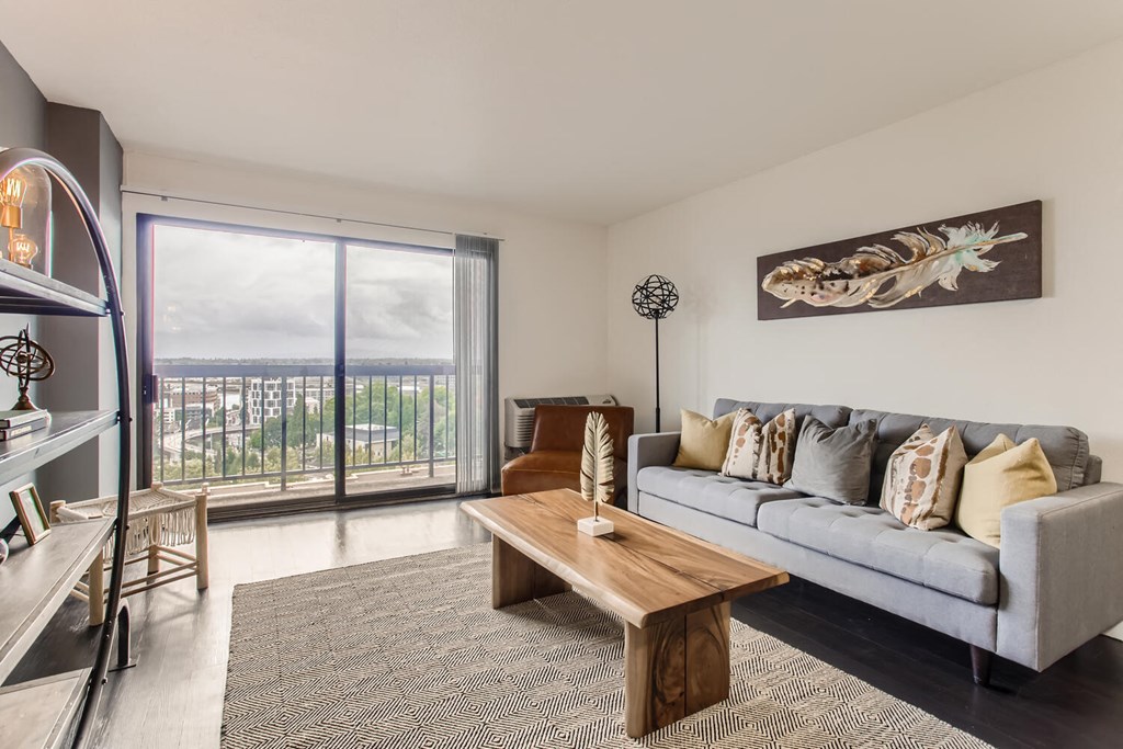 a living room with a couch and a coffee table