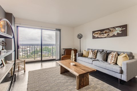 a living room with a couch and a coffee table