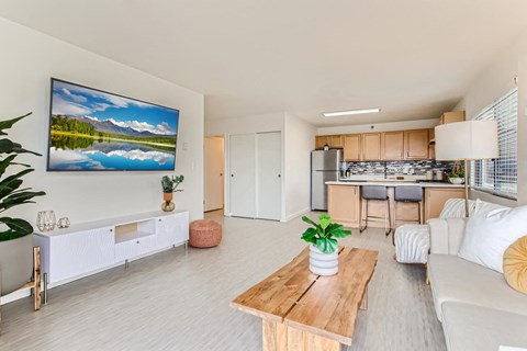 a living room with a couch and a table