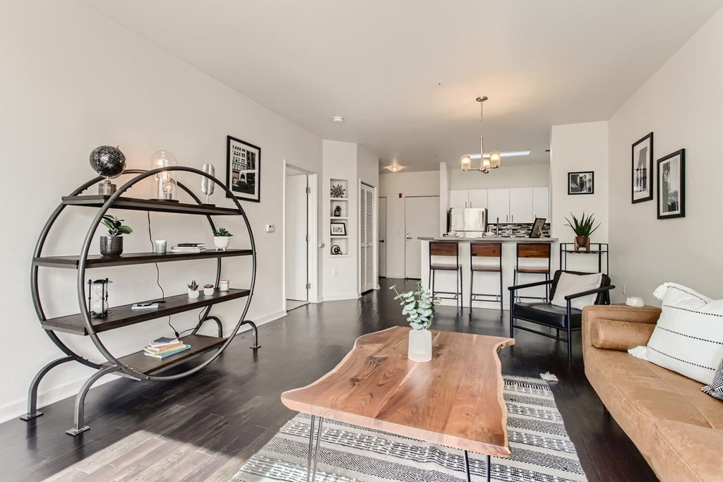 a living room with a couch and a table