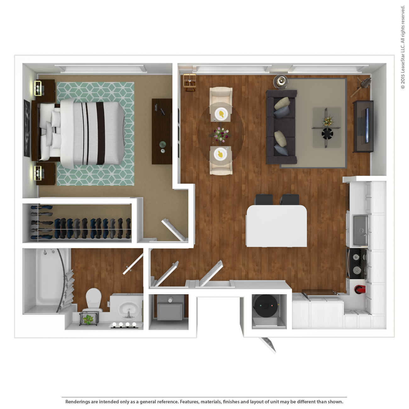 1 Bedroom, 1 Bathroom Floor Plan
