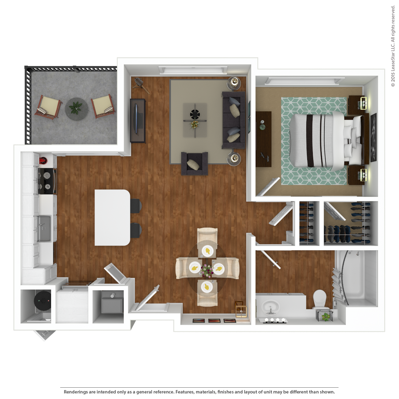 1 Bedroom, 1 Bathroom Floor Plan