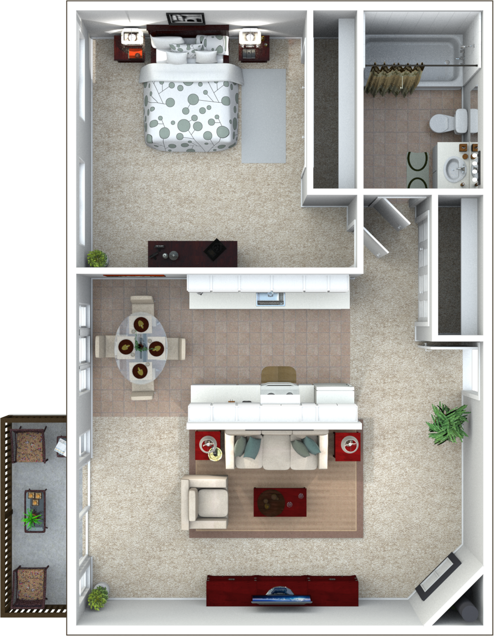 1 Bedroom, 1 Bathroom Floor Plan