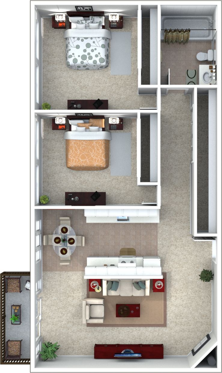 1 Bedroom, 1 Bathroom Floor Plan