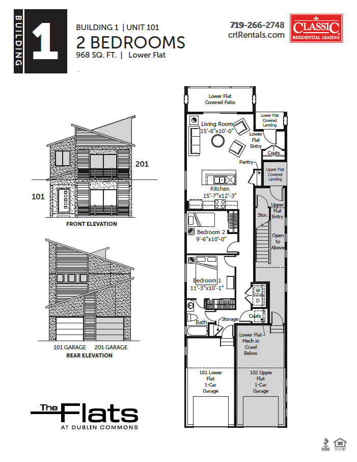 Building 1 - 2 Bedroom Floorplan Rendering