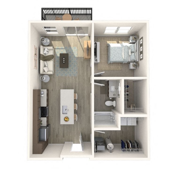 1 bedroom 1 bathroom apartment floor plan at apartments in Traverse City, MI