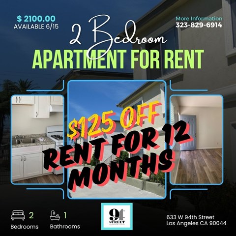 Apartment for rent with a $125 off rent for 12 months offer.