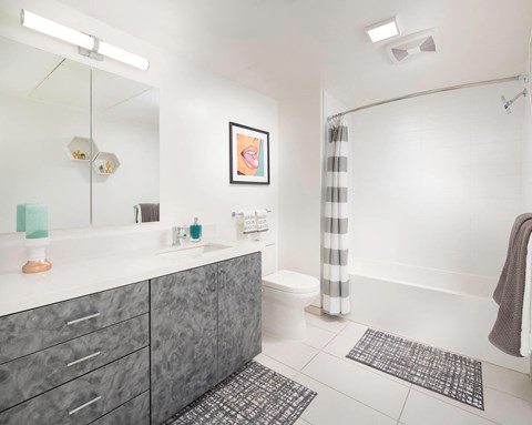 Modern finish bathroom at Idea1 Apartments in in San Diego CA