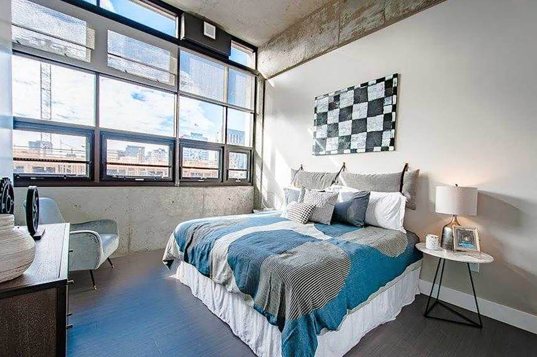 Model Concrete Bedroom at Idea1 Apartments in San Diego CA
