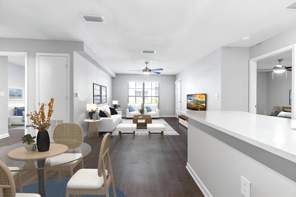 a living room with a couch and a table