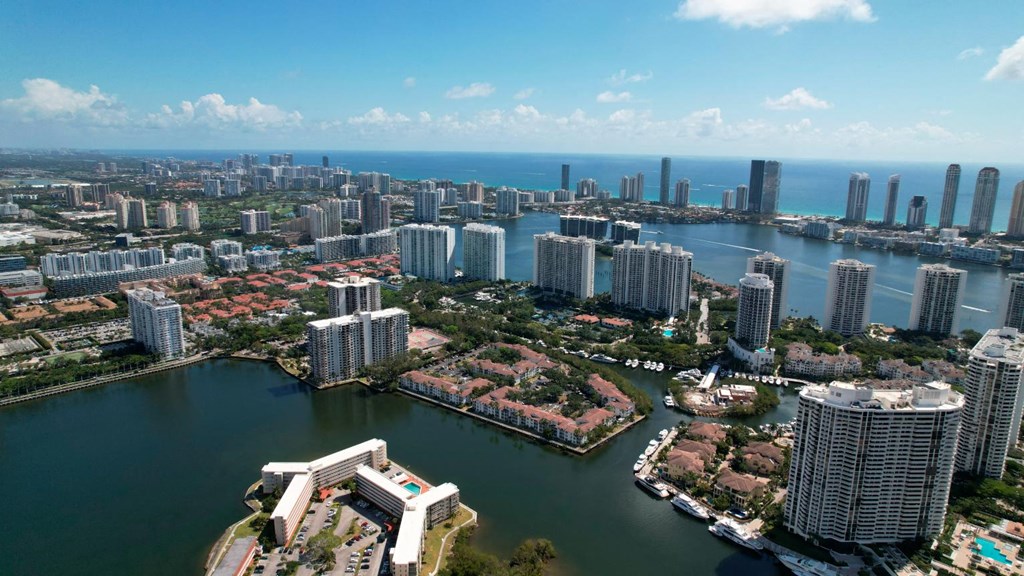 an aerial view of the city