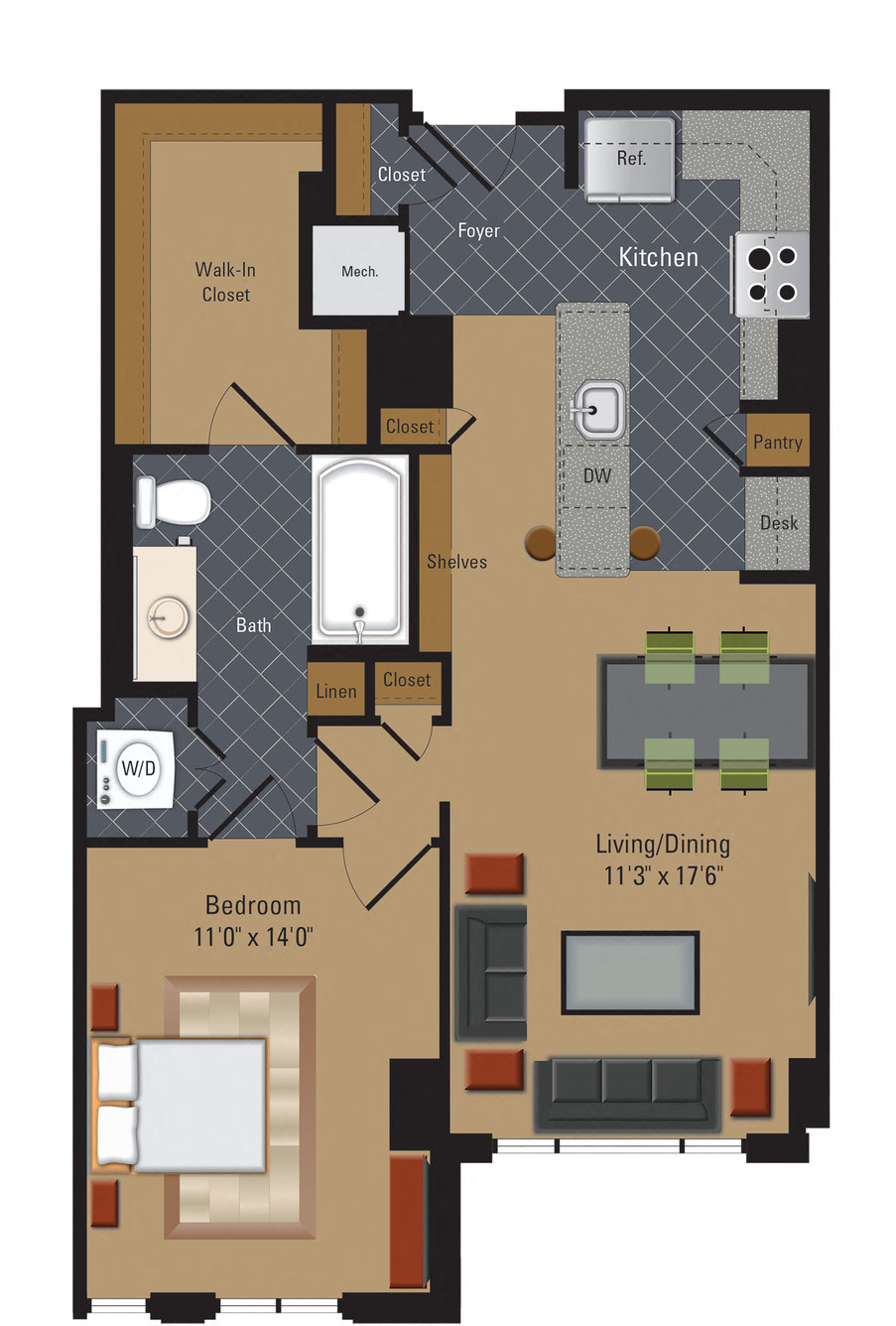 A8 Floor Plan at The Millennium, Arlington, 22202