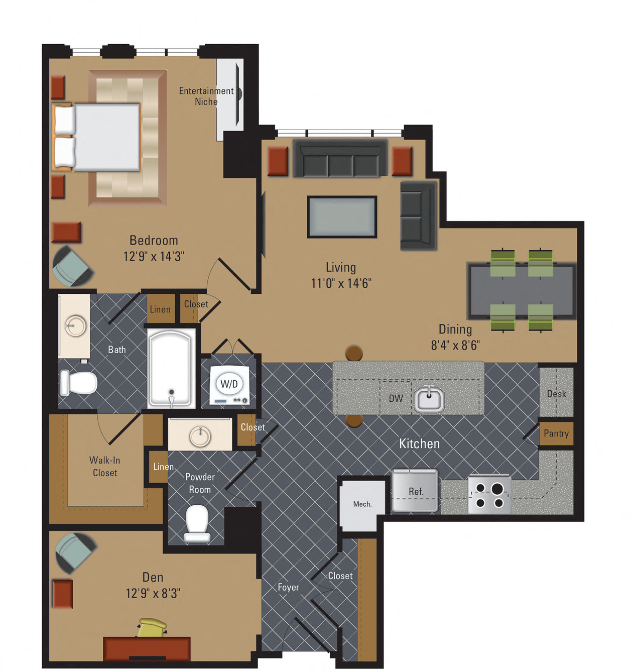 1BR1.5B+Den at The Millennium, Arlington