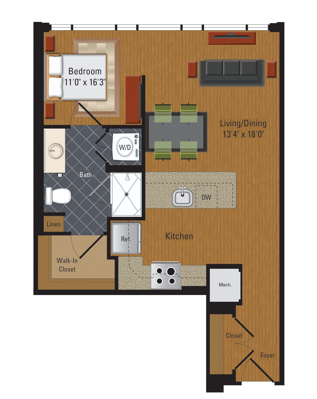 Studio Floor Plan at The Millennium, Virginia, 22202