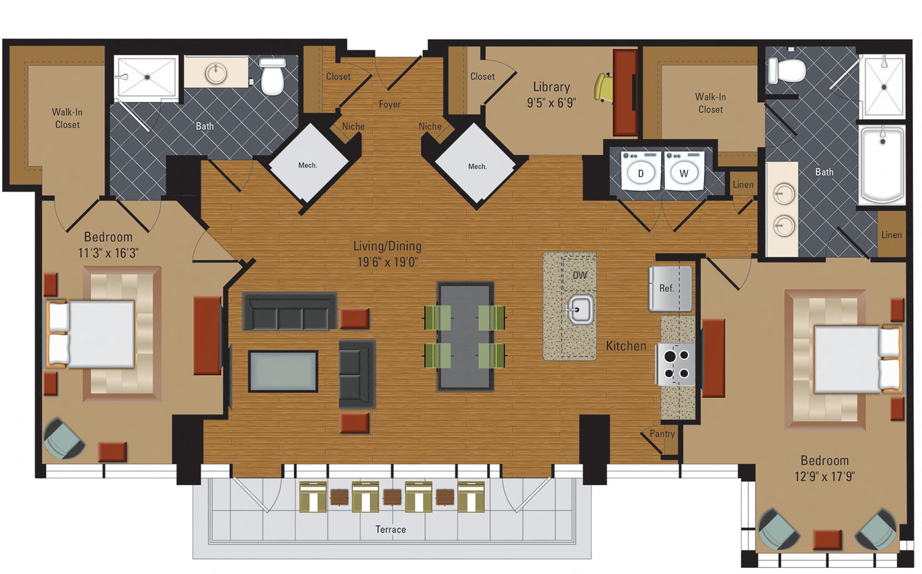 2BR Floor Plan at The Millennium, Arlington, VA