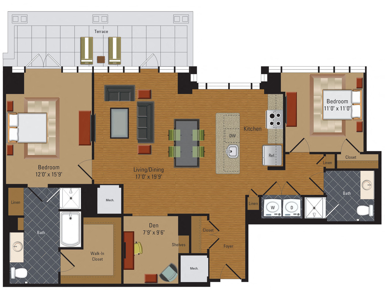 D4 Floor Plan at The Millennium, Arlington, VA, 22202