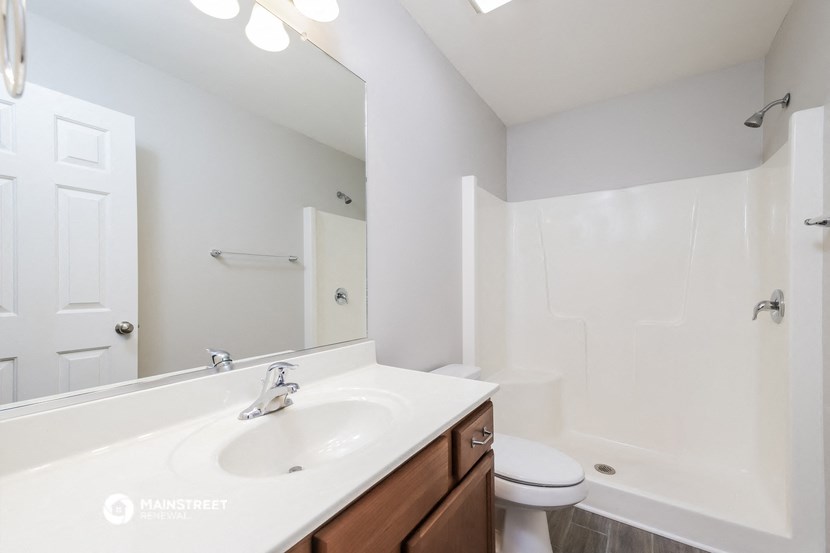 a bathroom with a sink and a toilet and a mirror