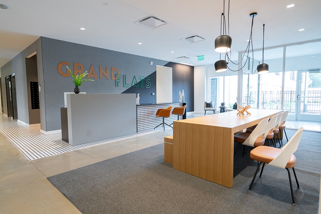 View of main lobby at Grand Flats, St. Louis, 63104