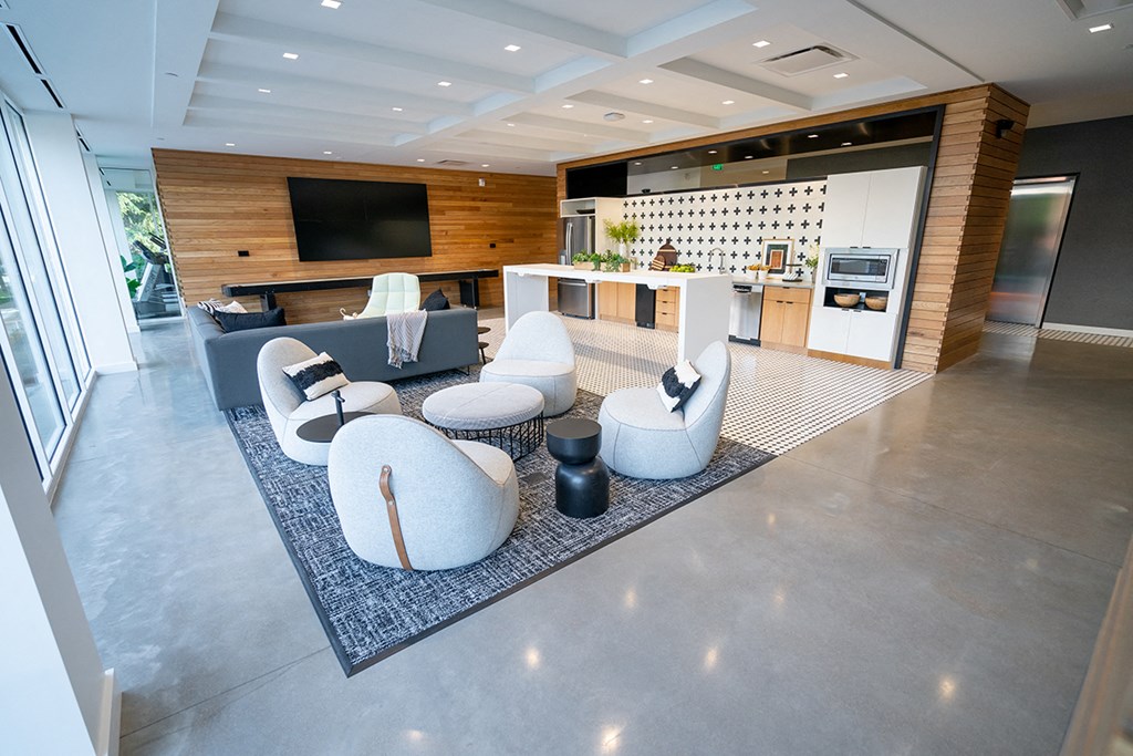 View of the main lobby  at Grand Flats, St. Louis