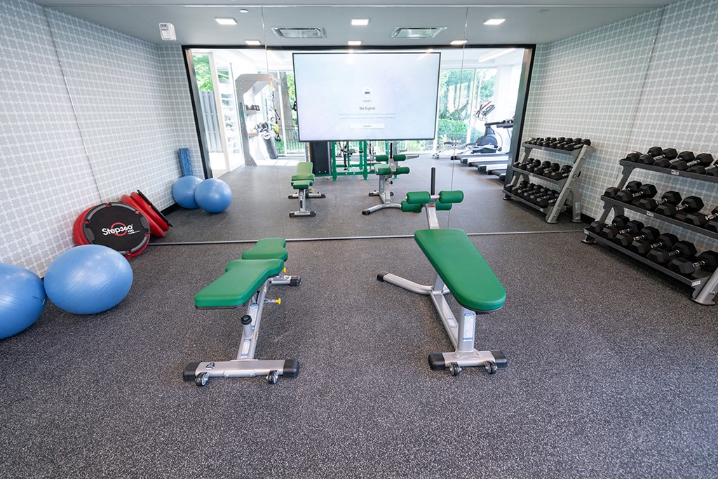 Here is a view of our fitness center  at Grand Flats, St. Louis, MO, 63104