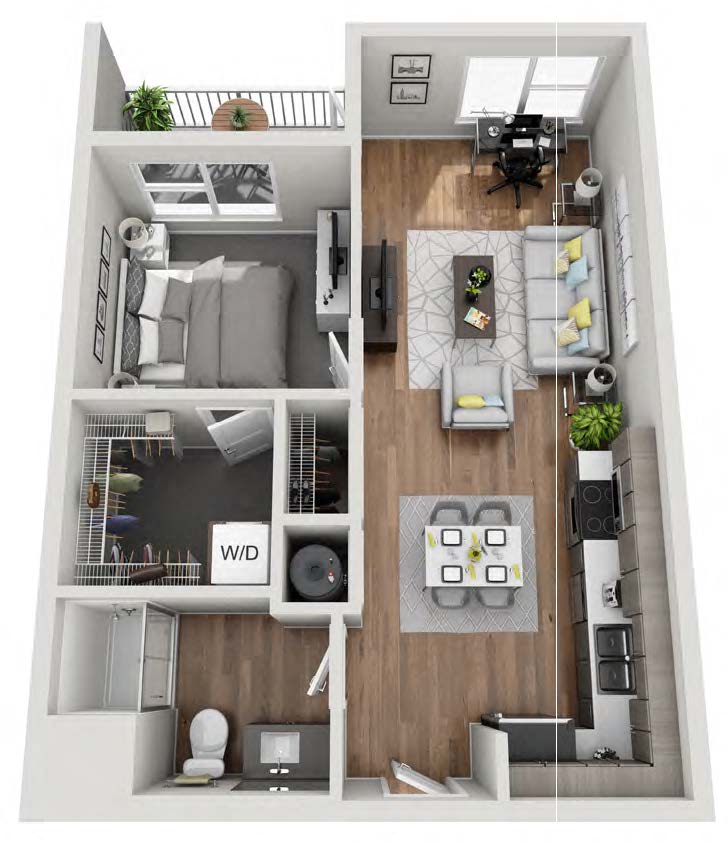 1 BEDROOM A 641sf Floor Plan at Grand Flats, St. Louis, MO, 63104