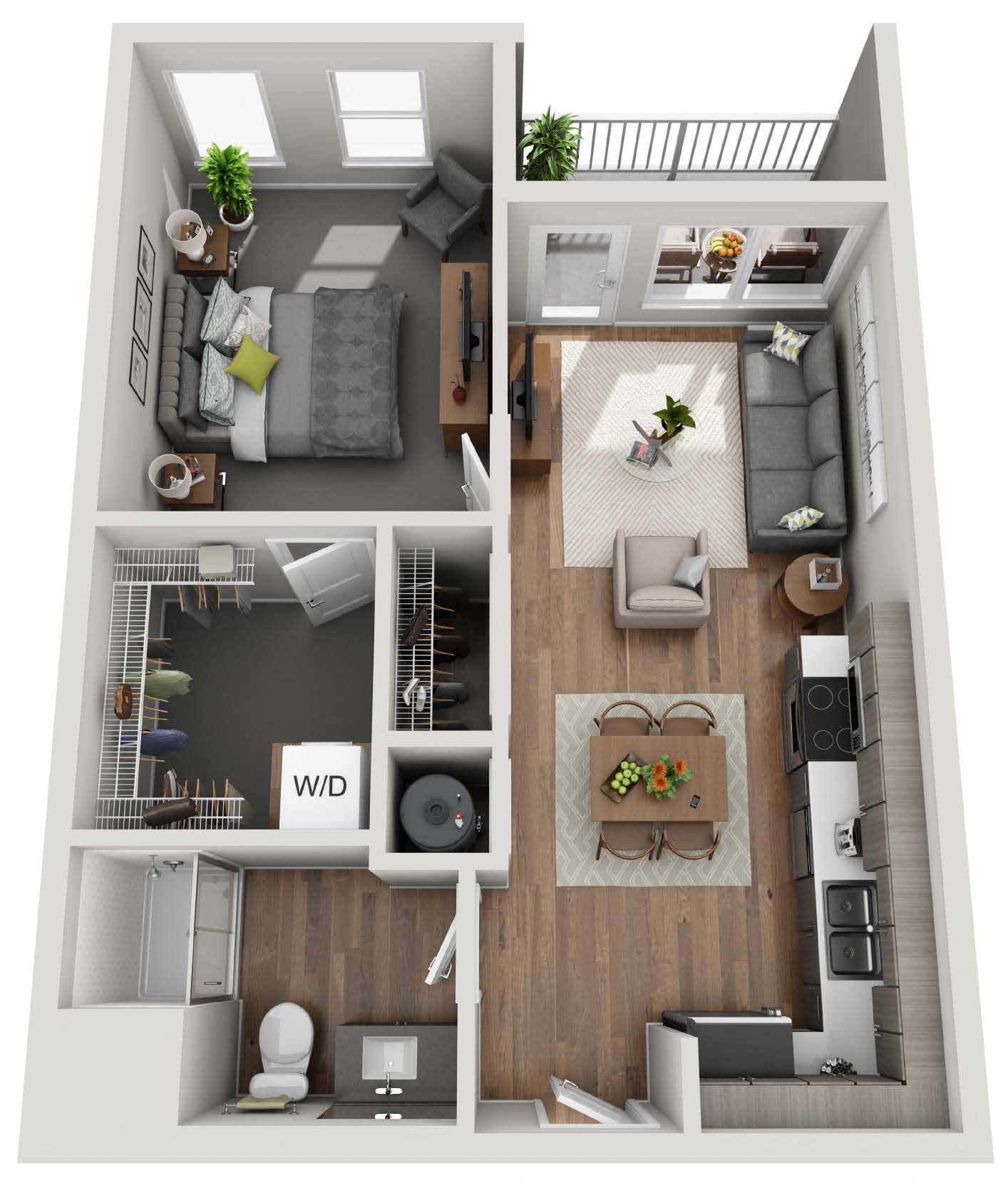 1 BEDROOM B 569sf Floor Plan at Grand Flats, St. Louis, MO