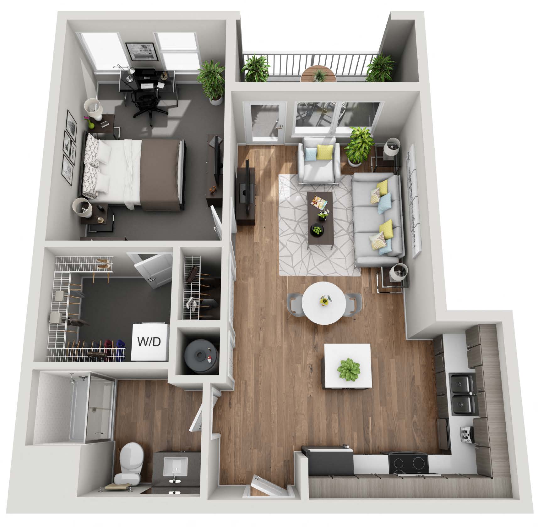 1 BEDROOM D 730sf Floor Plan at Grand Flats, St. Louis, Missouri