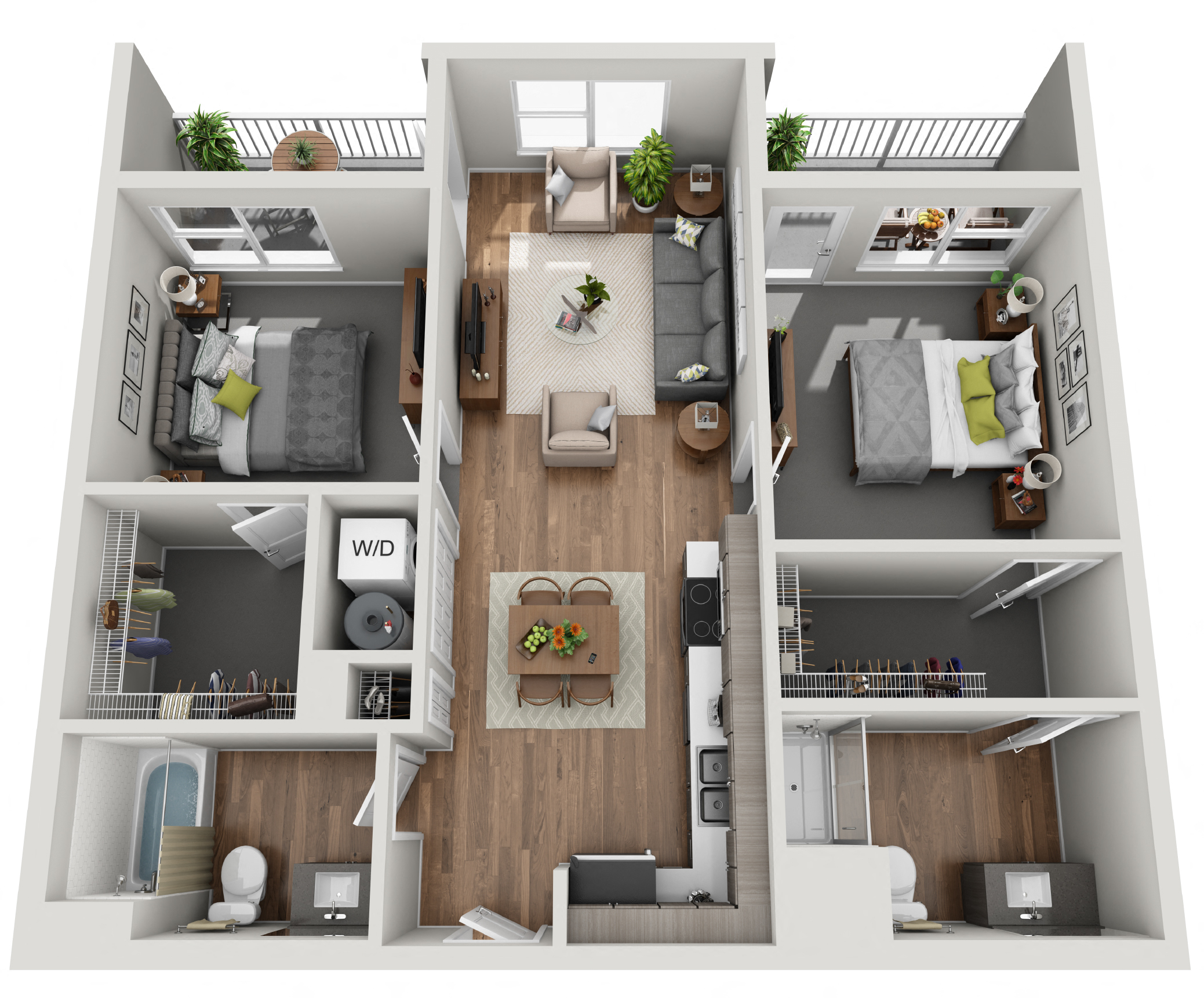 2A 2  Bed   2  Bath   930 Sq. Ft. Floor Plan at Grand Flats, St. Louis