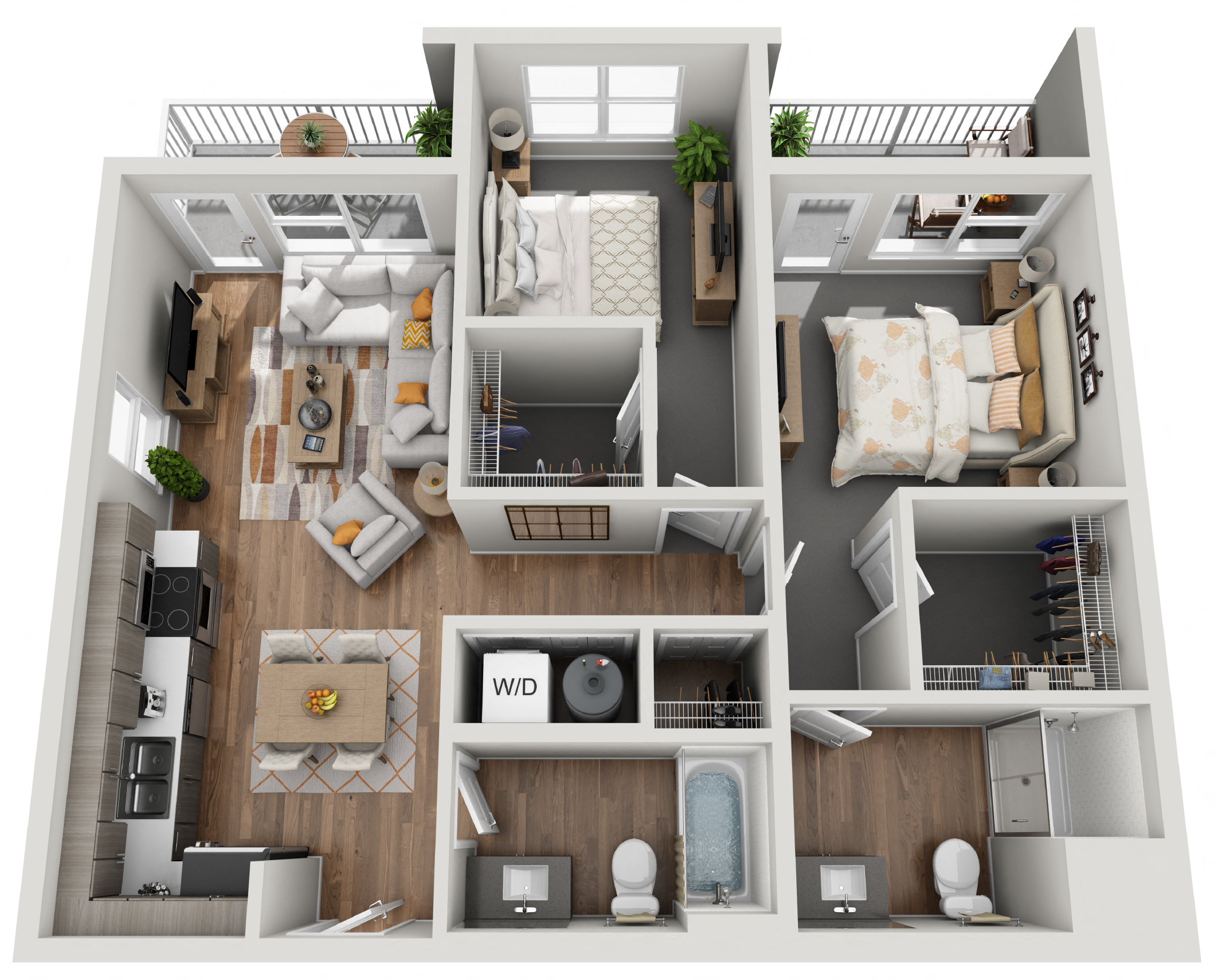 2 BEDROOM B 926sf Floor Plan at Grand Flats, Missouri