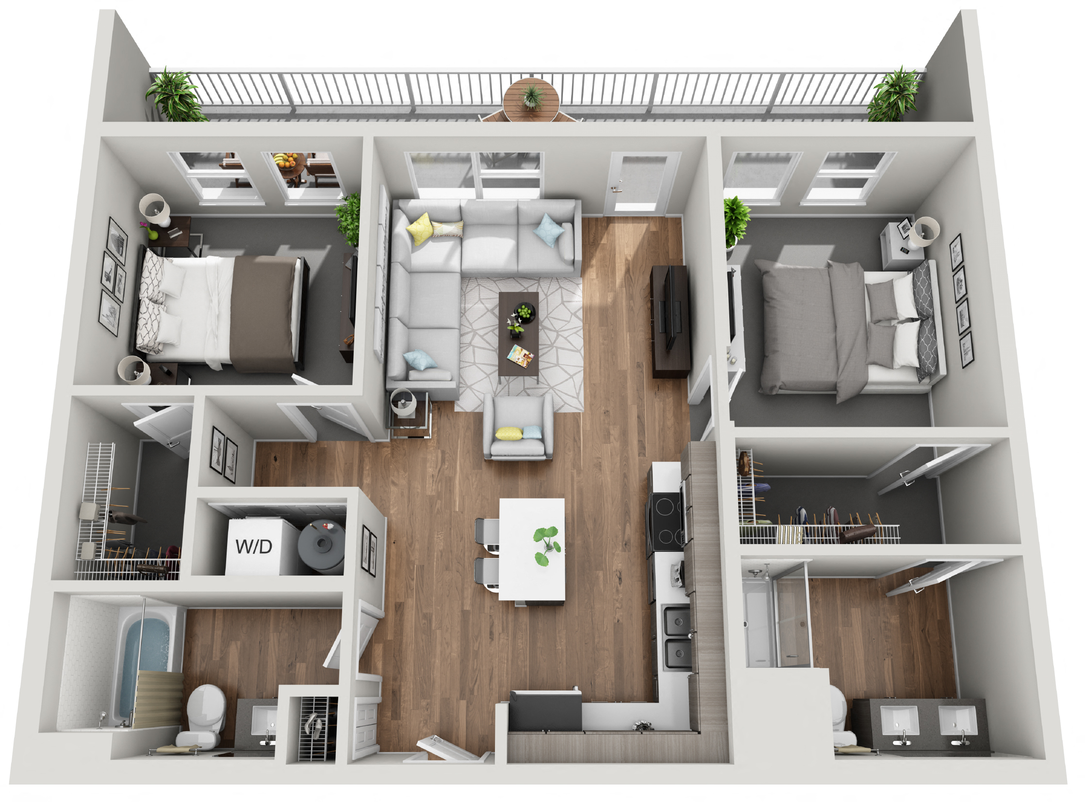 2 BEDROOM C 942sf Floor Plan at Grand Flats, Missouri, 63104