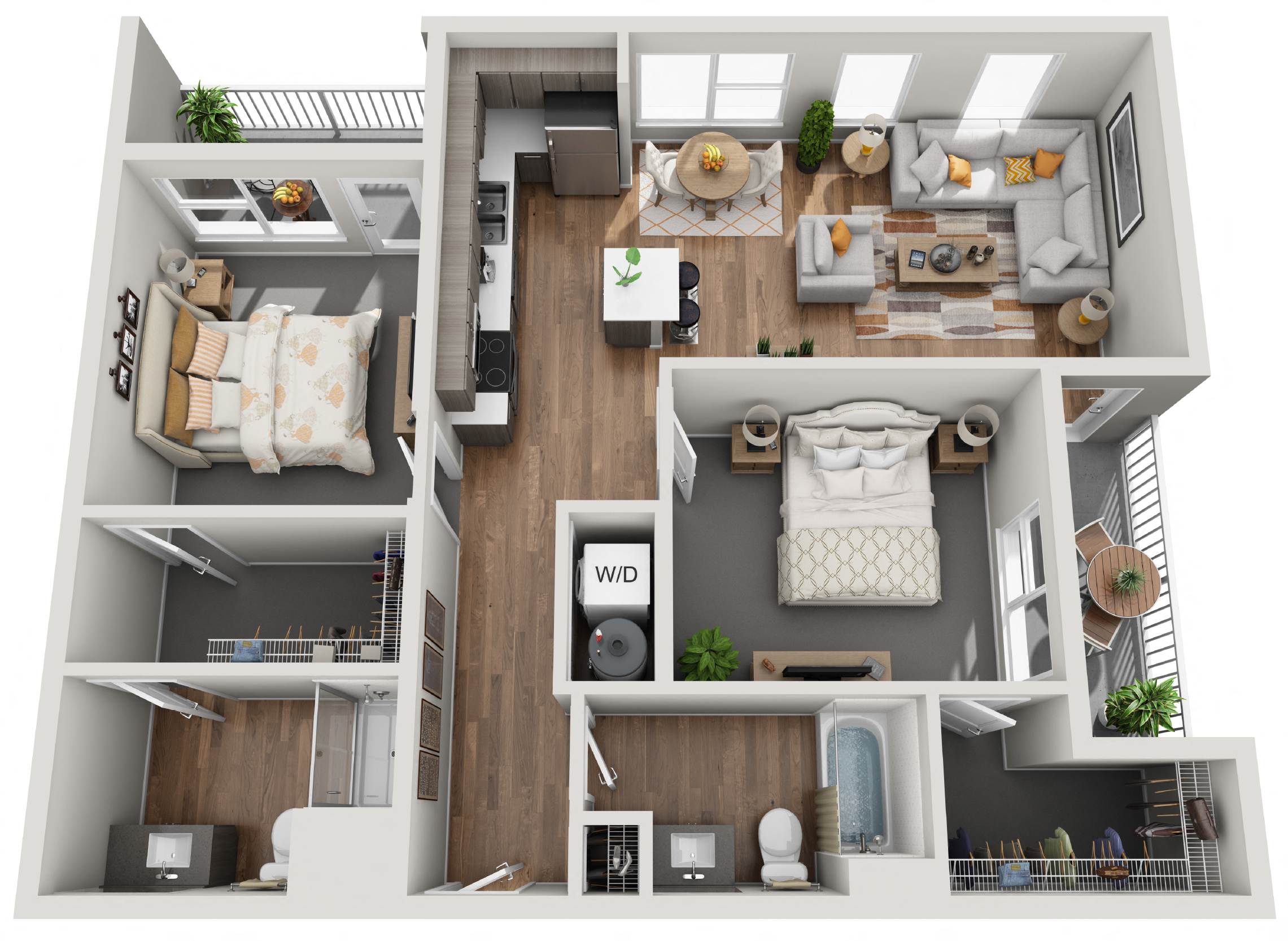 2 BEDROOM F 1035sf Floor Plan at Grand Flats, St. Louis, 63104