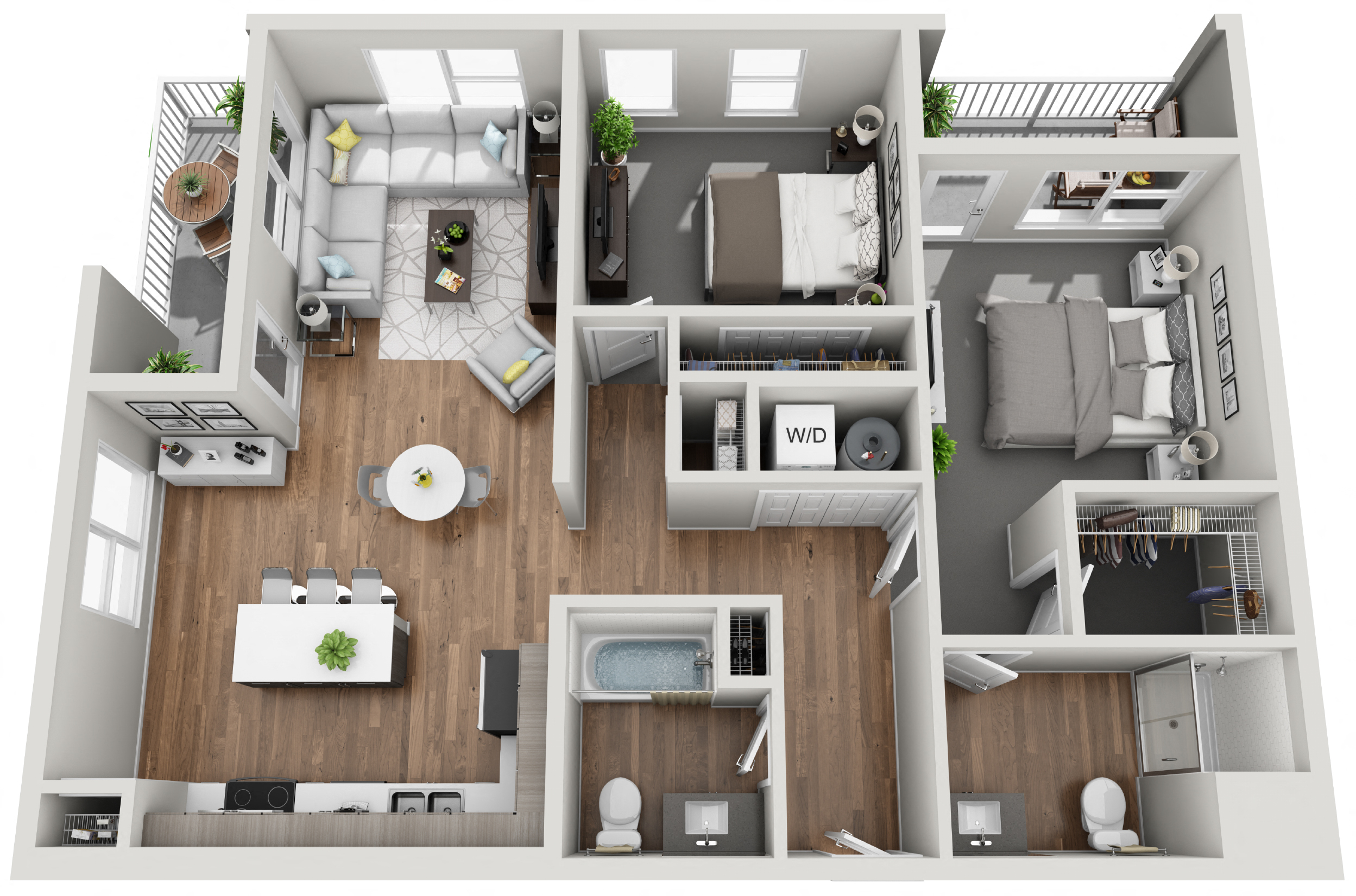 2 BEDROOM G 1142sf Floor Plan at Grand Flats, St. Louis, Missouri