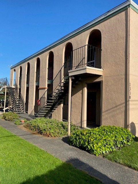 a building with stairs on the side of it