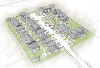 a rendering of a site plan with buildings on it