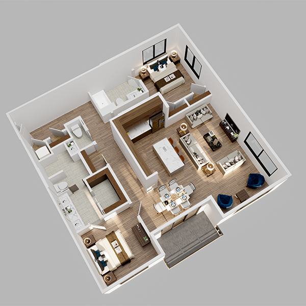a 3d floor plan of a house