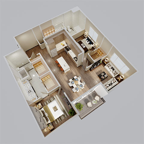 a 3d floor plan of a house