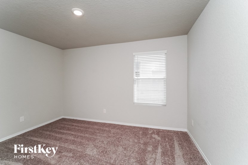 the upstairs bedroom with carpet and window
