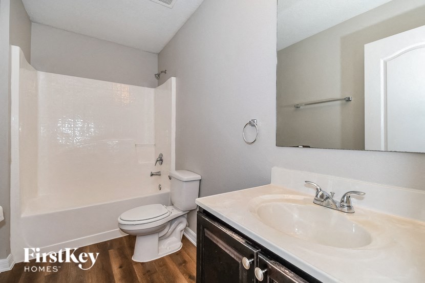 a bathroom with a sink and a toilet and a mirror