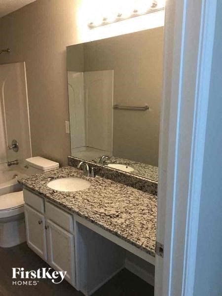 a bathroom with a sink and a mirror and a toilet