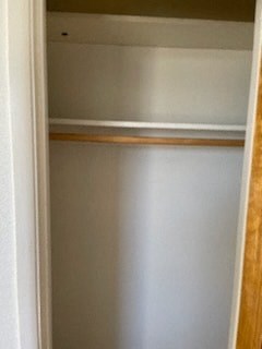 a white closet with a wooden door