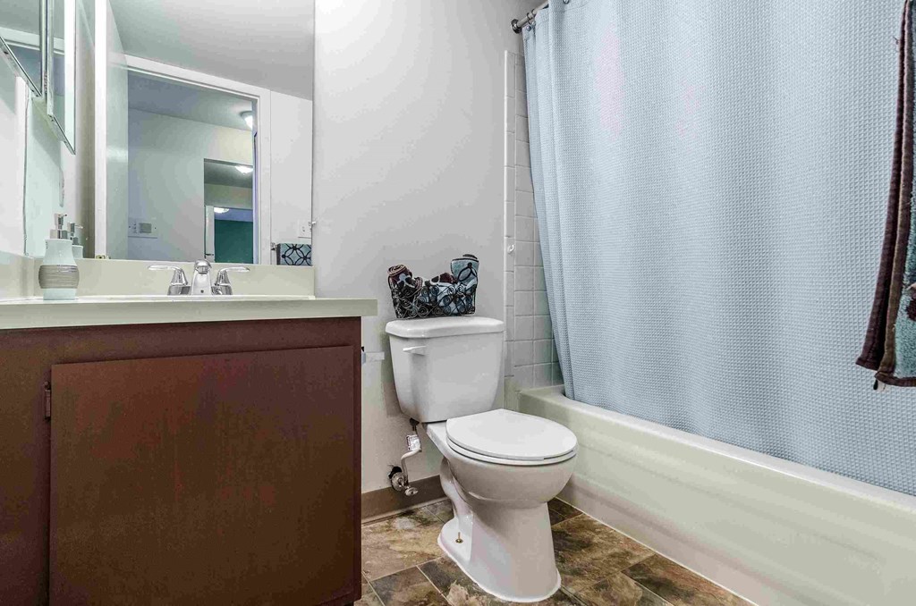 a bathroom with a shower and a toilet and a sink