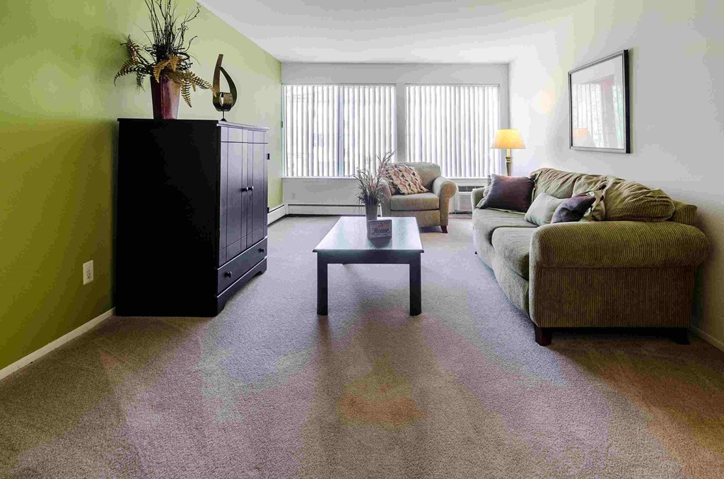 a living room with a couch and a coffee table