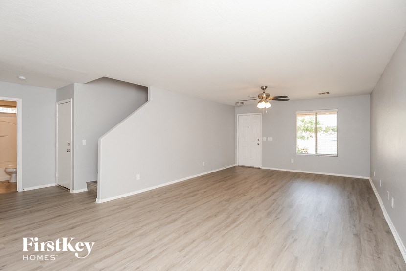 the living room is clean and ready to be staged