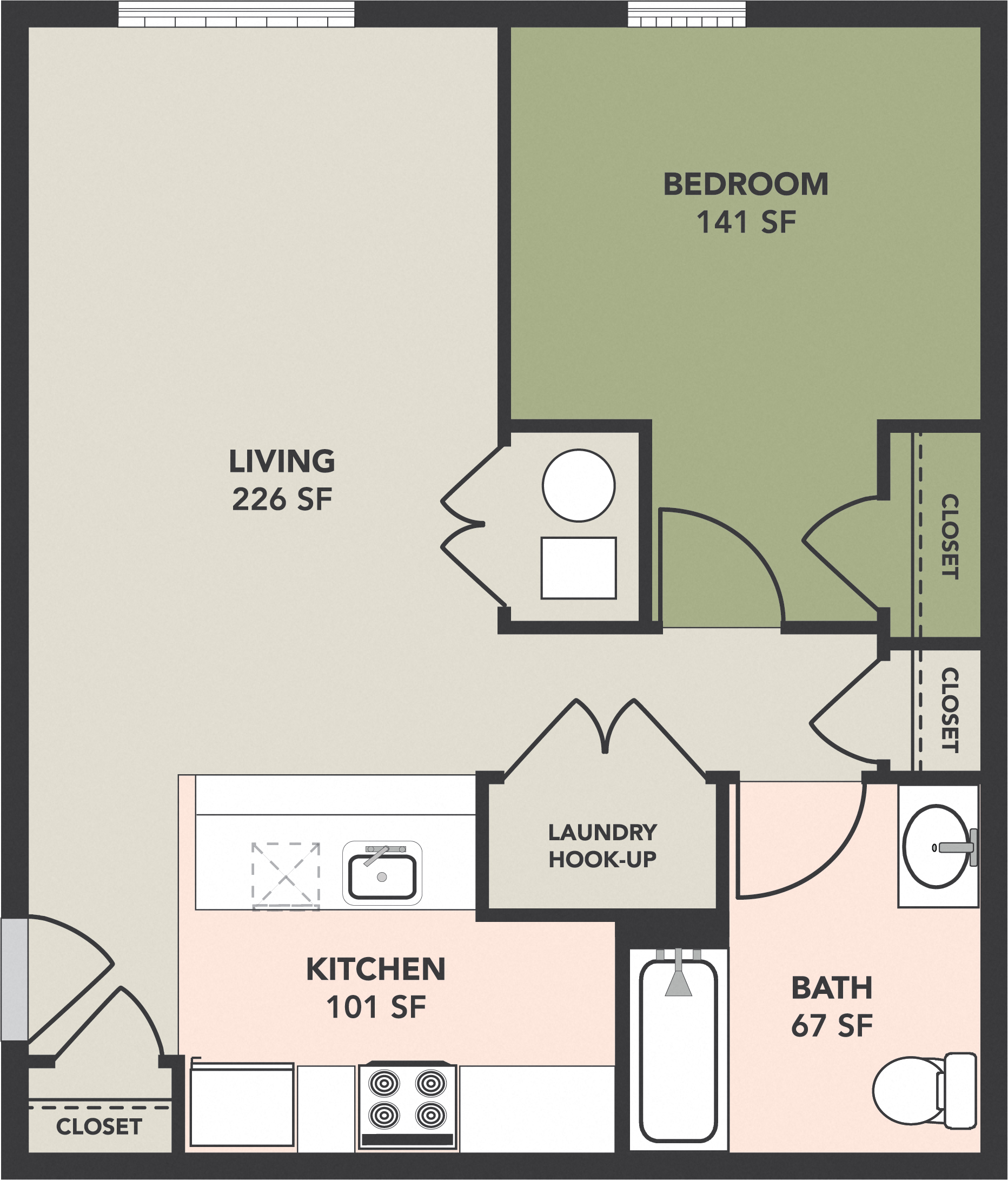Maple Meadows Floorplan, 1 Bedroom, 1 Bath