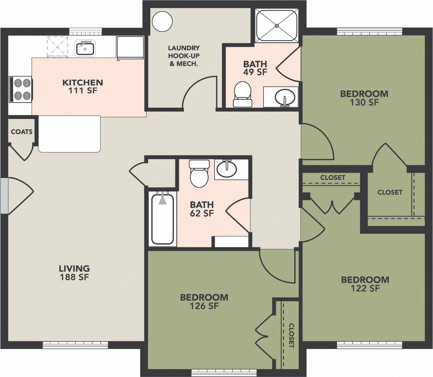 Maple Meadows Floorplan, 3 Bedroom, 2 Bath